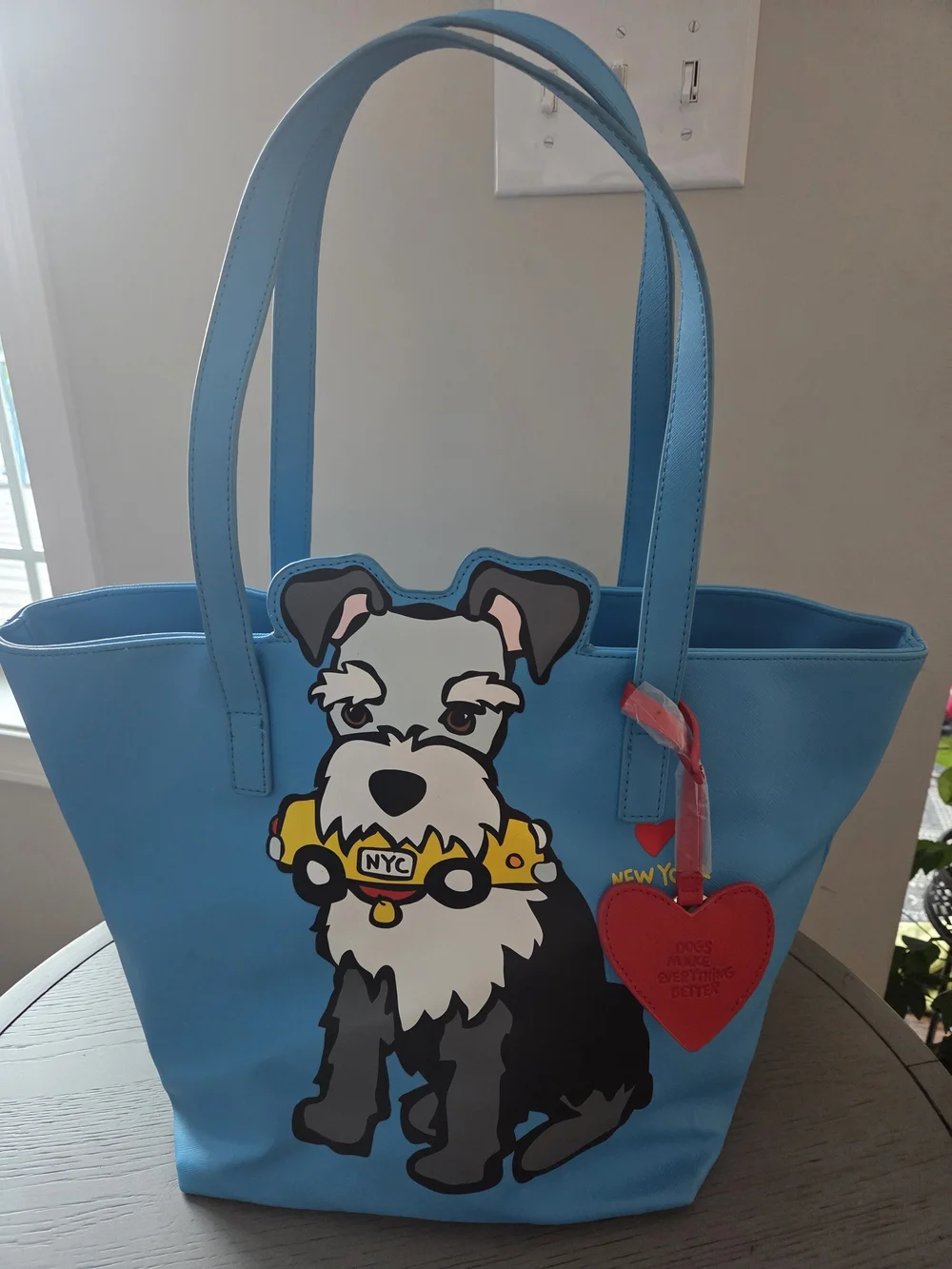 Marc Tetro Schnauzer NYC Blue Tote Bag with Red Heart Tag